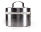 Synthetic leather round case finished in plat
