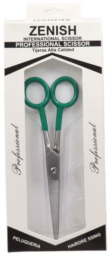 Zenish Metal Silver Green Handle Scissors 7"